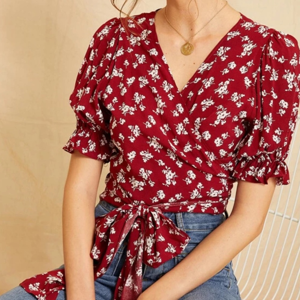 NWOT SHEIN Burgundy Wrap Crop Top